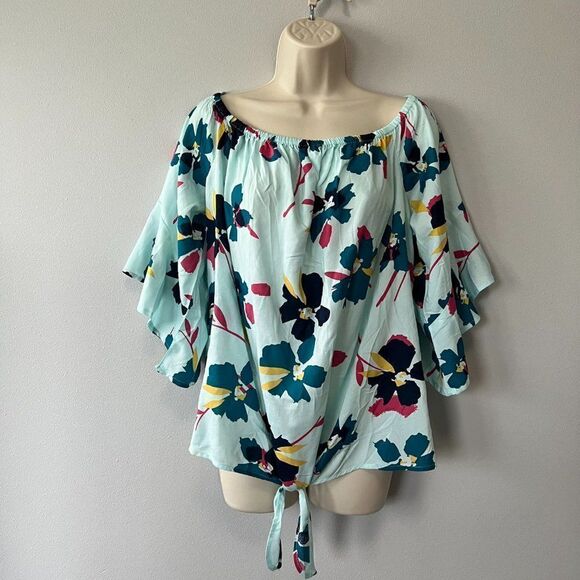 Lane Bryant Tops - Lane Bryant off the Shoulder Flounce Sleeve Tie Hem Top Size 18/20 NWT!